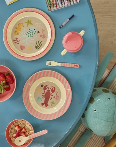 Rice Kids - Babyske og gaffel - Koral - Ocean Print